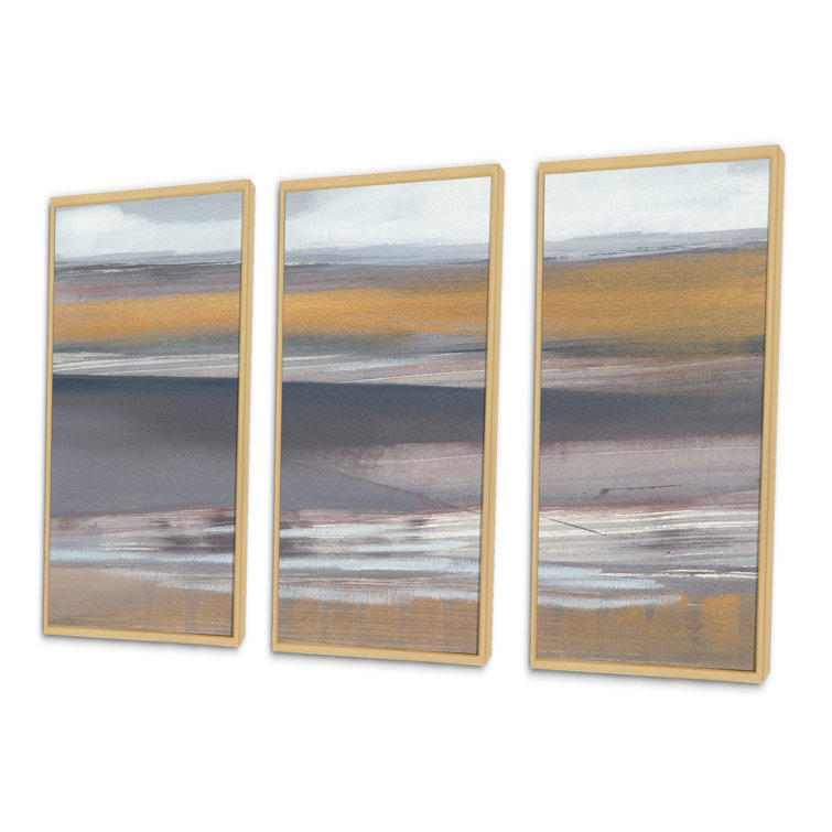 DesignArt Misty Grey Beach Framed On Canvas 3 Pieces Print Wayfair Canada